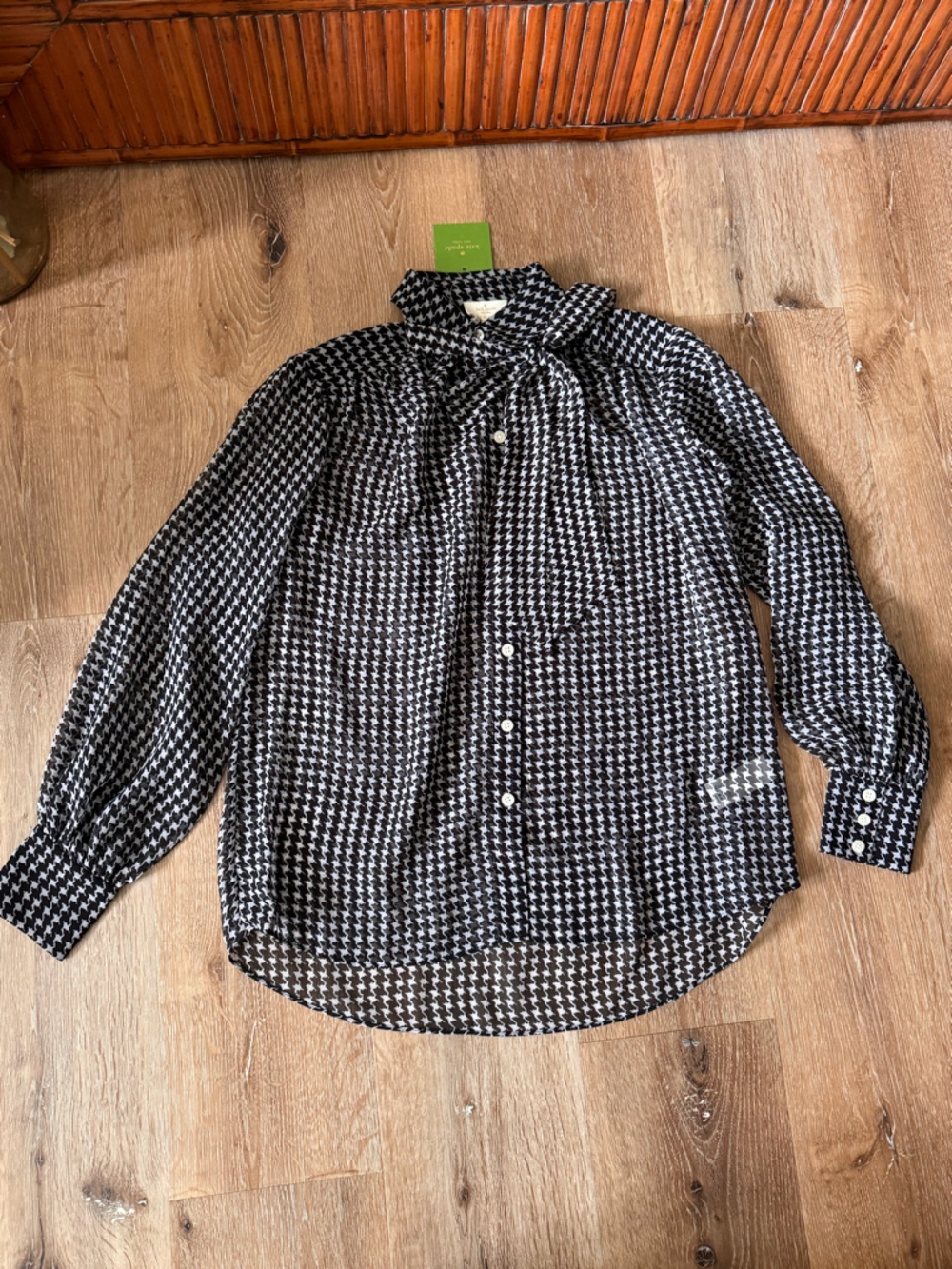 Kate Spade NWT Black Herringbone Button Down‎ Blouse Size XS
